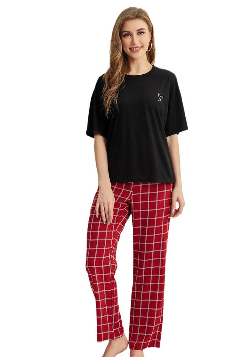 Short-sleeved shirt and long pants home wear set