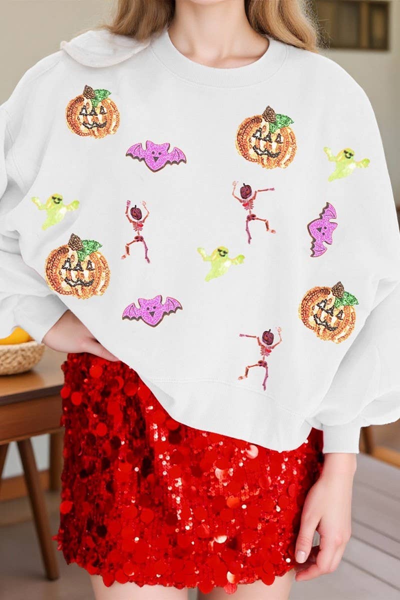 CWOSWL07758_HALLOWEEN SEQUINED LONG-SLEEVED SWEATSHIRT