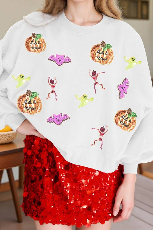 CWOSWL07758_HALLOWEEN SEQUINED LONG-SLEEVED SWEATSHIRT