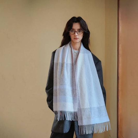 Blue Check Wool Scarf Winter Warmth Unisex Shawl_CWASC2308