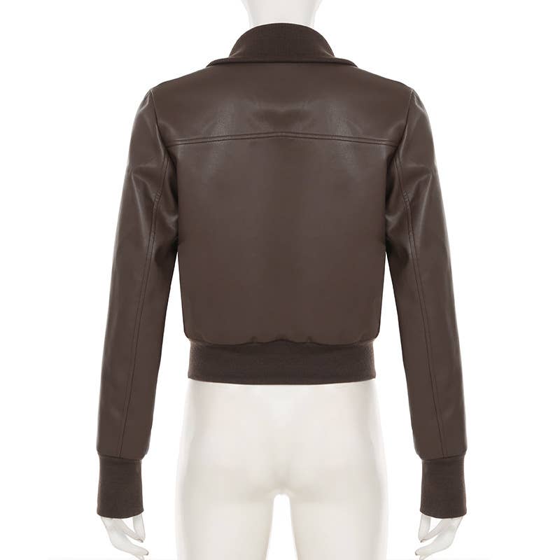 VINTAGE LOOSE JACKET JACKET ZIPPER LEATHER WAIST