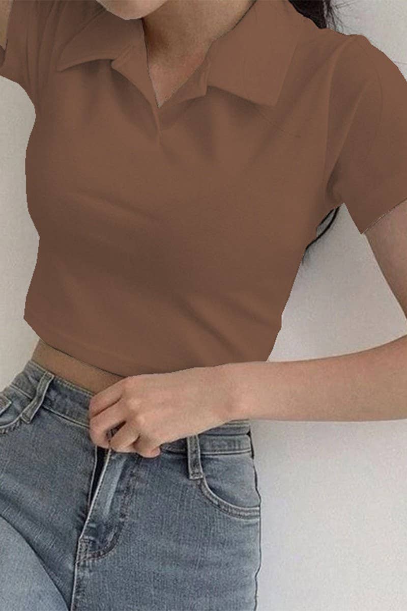 THREADED POLO NECK SHORT SLEEVED FIT BASE SHIRT_CWTSTS0334