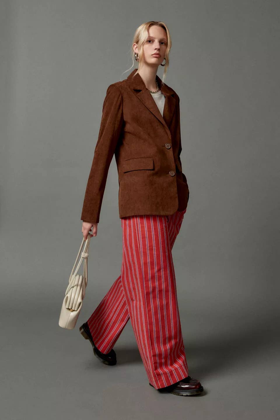 Striped street drawstring straight-leg pants
