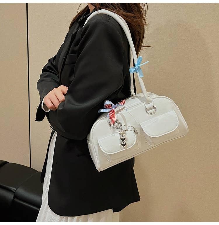 Fashionable bow-shaped glossy single-shoulder bag