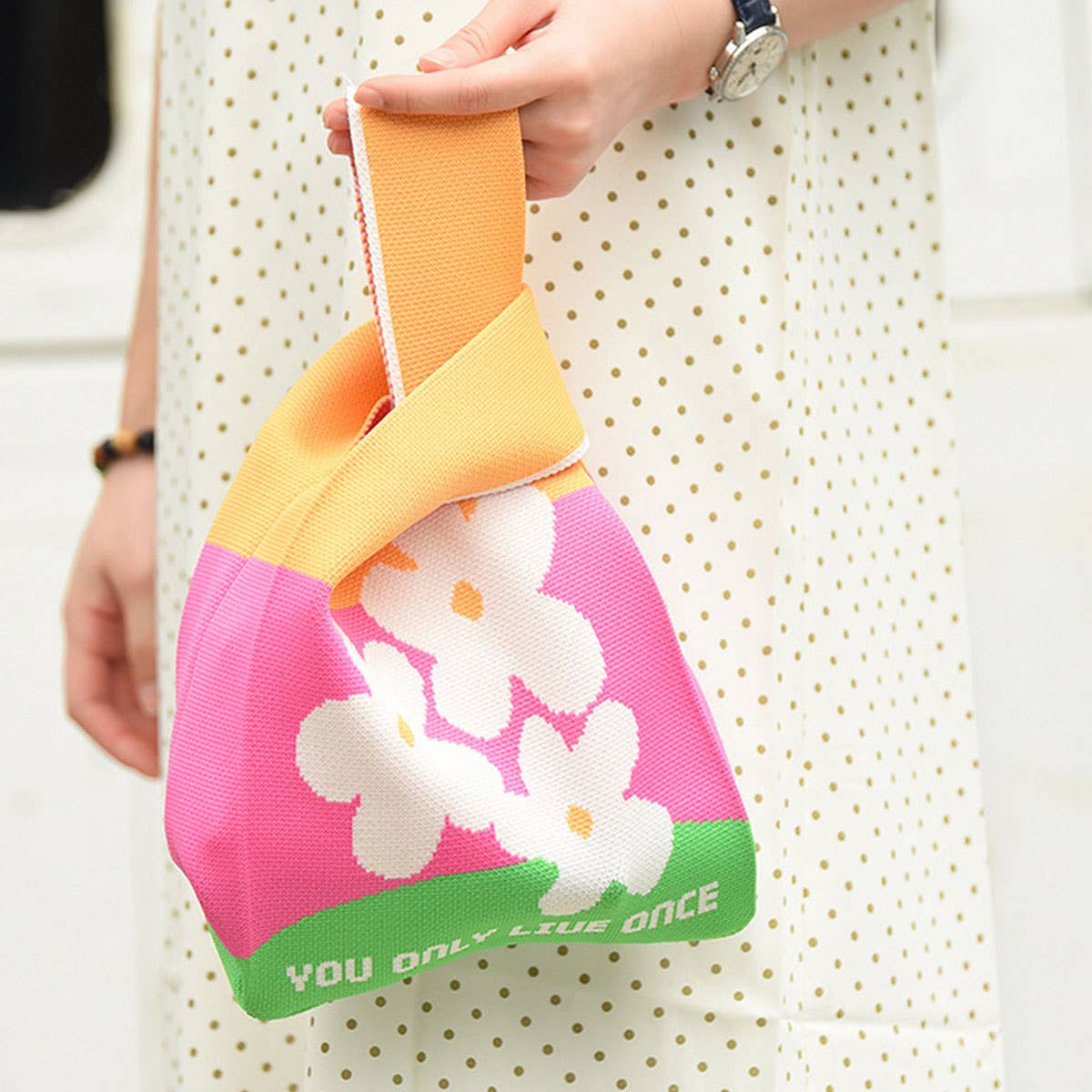 FLORAL PRINT CROCHET HANDBAG SMALL TOTE BAG_CWAB0882