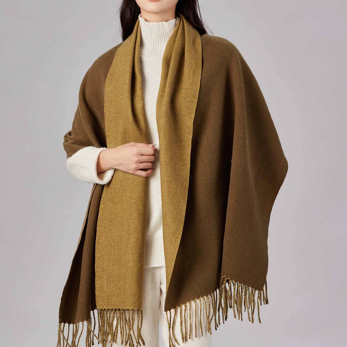 Two-Tone Faux Cashmere Scarf - Stylish Warm Fall
