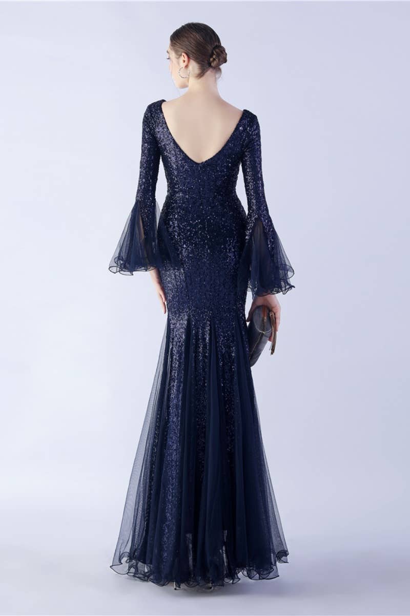 CWDMD3627_WAVY MESH BANQUET STAGE SEQUIN DRESS DRESS LONG