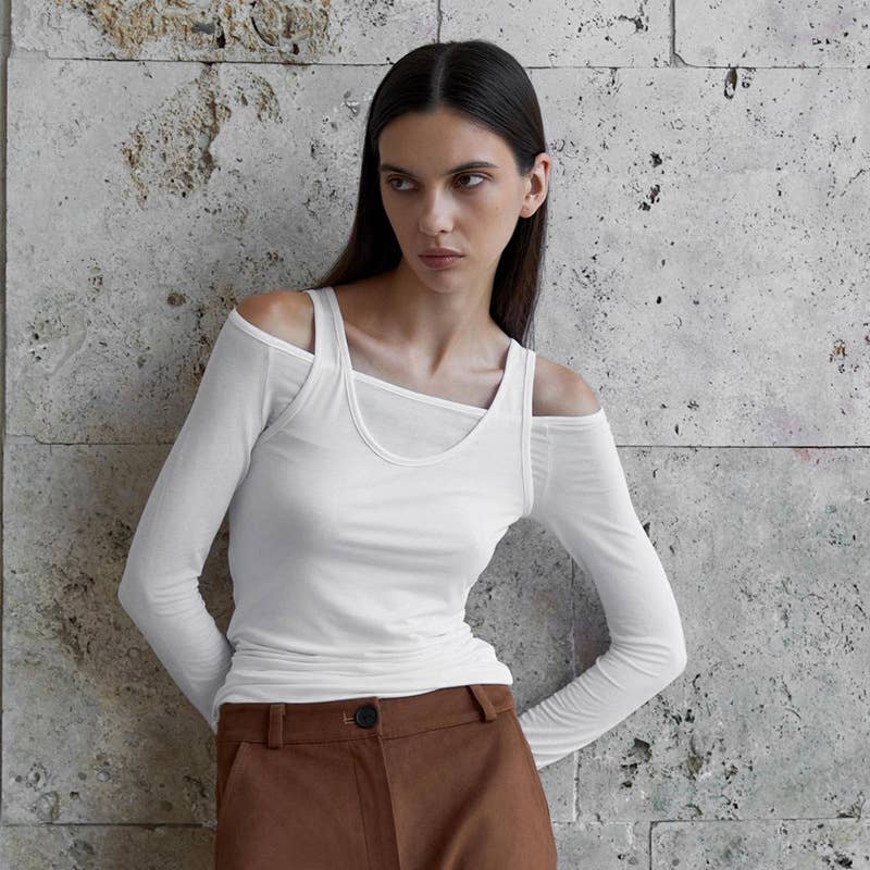 SOLID COLOR OFF-THE-SHOULDER TWO-PIECE SEXY TOP