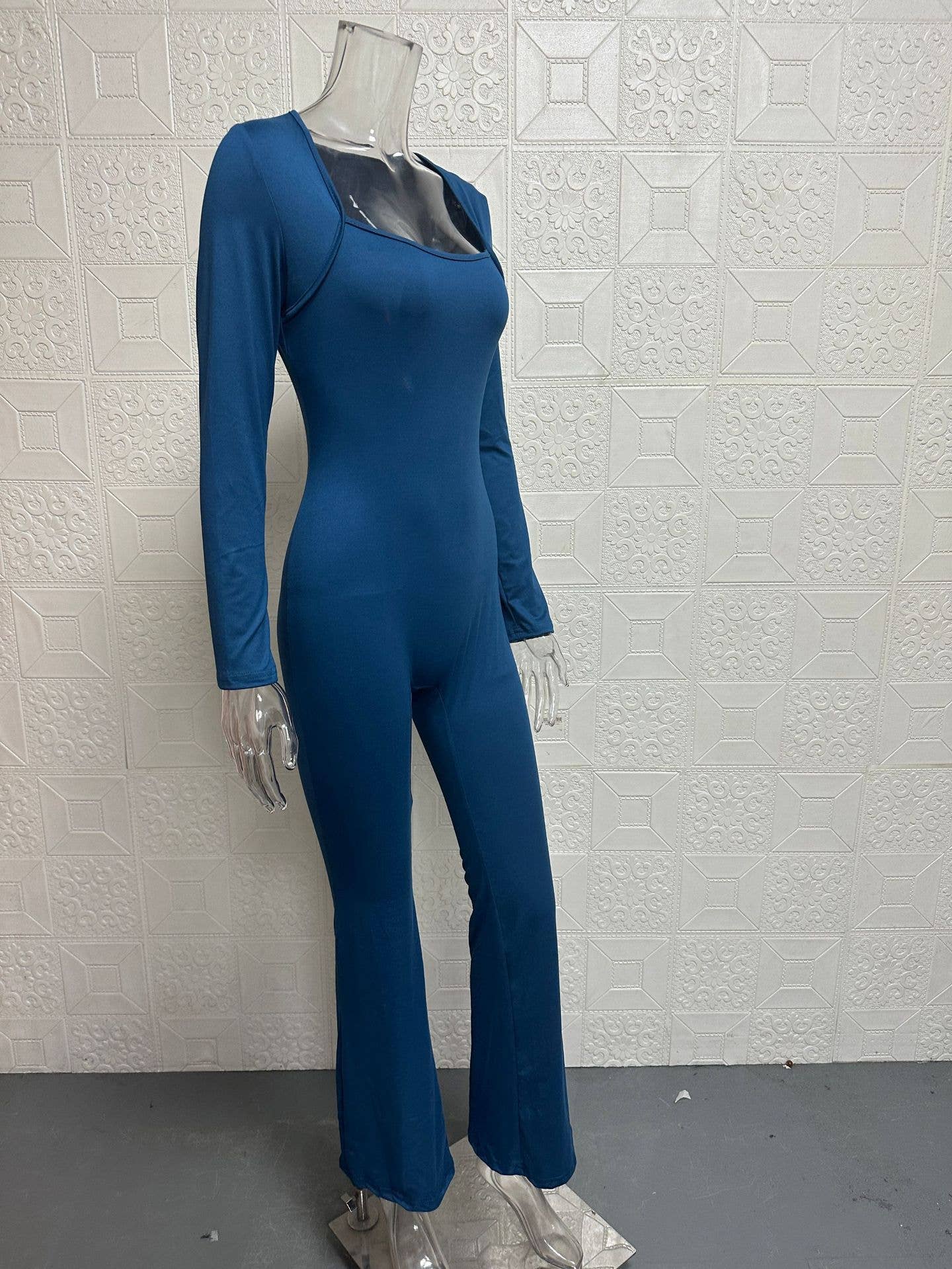 Lift hip square neck wide leg high jump jumpsuit