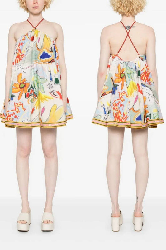 CWDMD5744_TEMPERAMENT LOOSE HALTER NECK BACKLESS DRESS