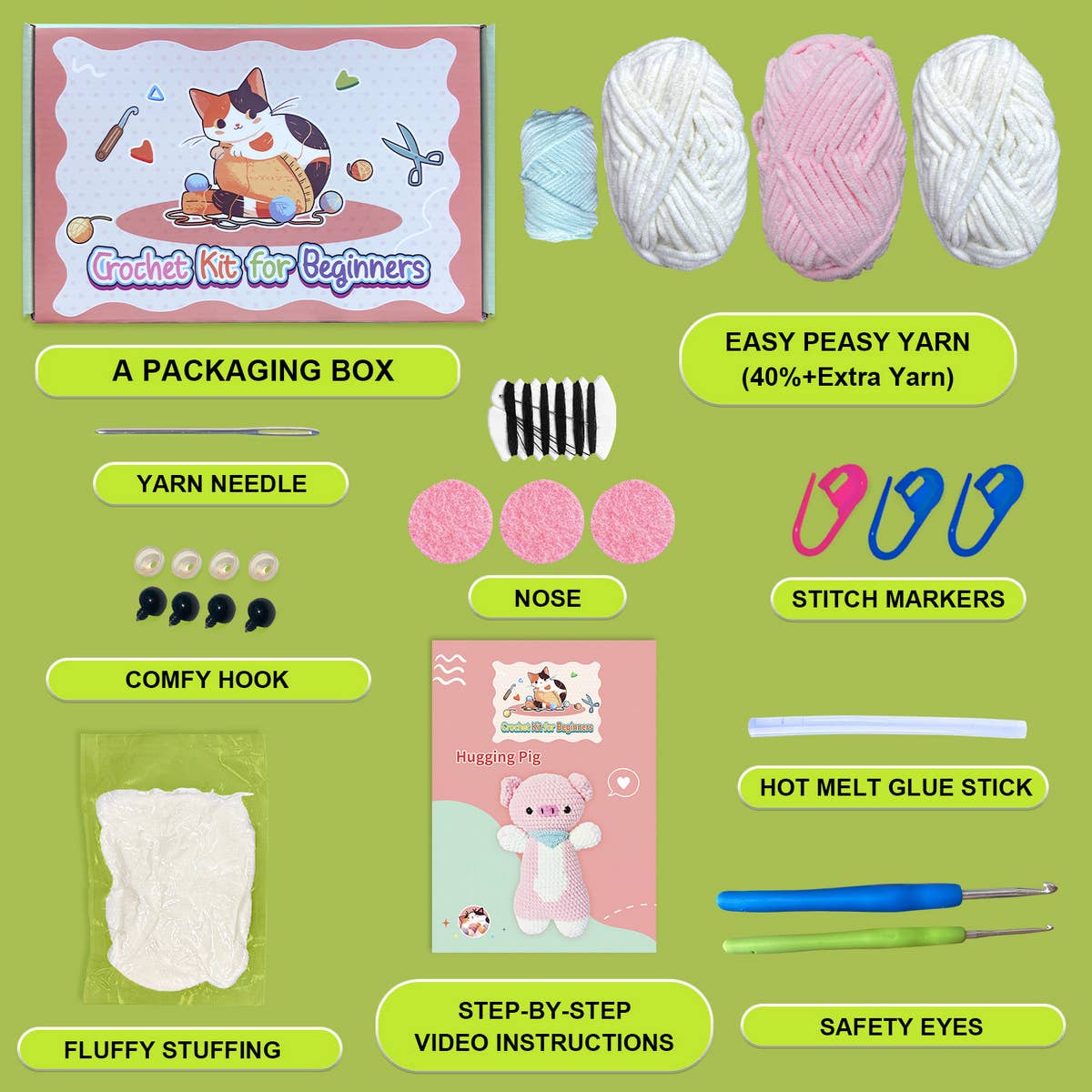 CROCHET PIGLET DOLL MATERIAL KIT