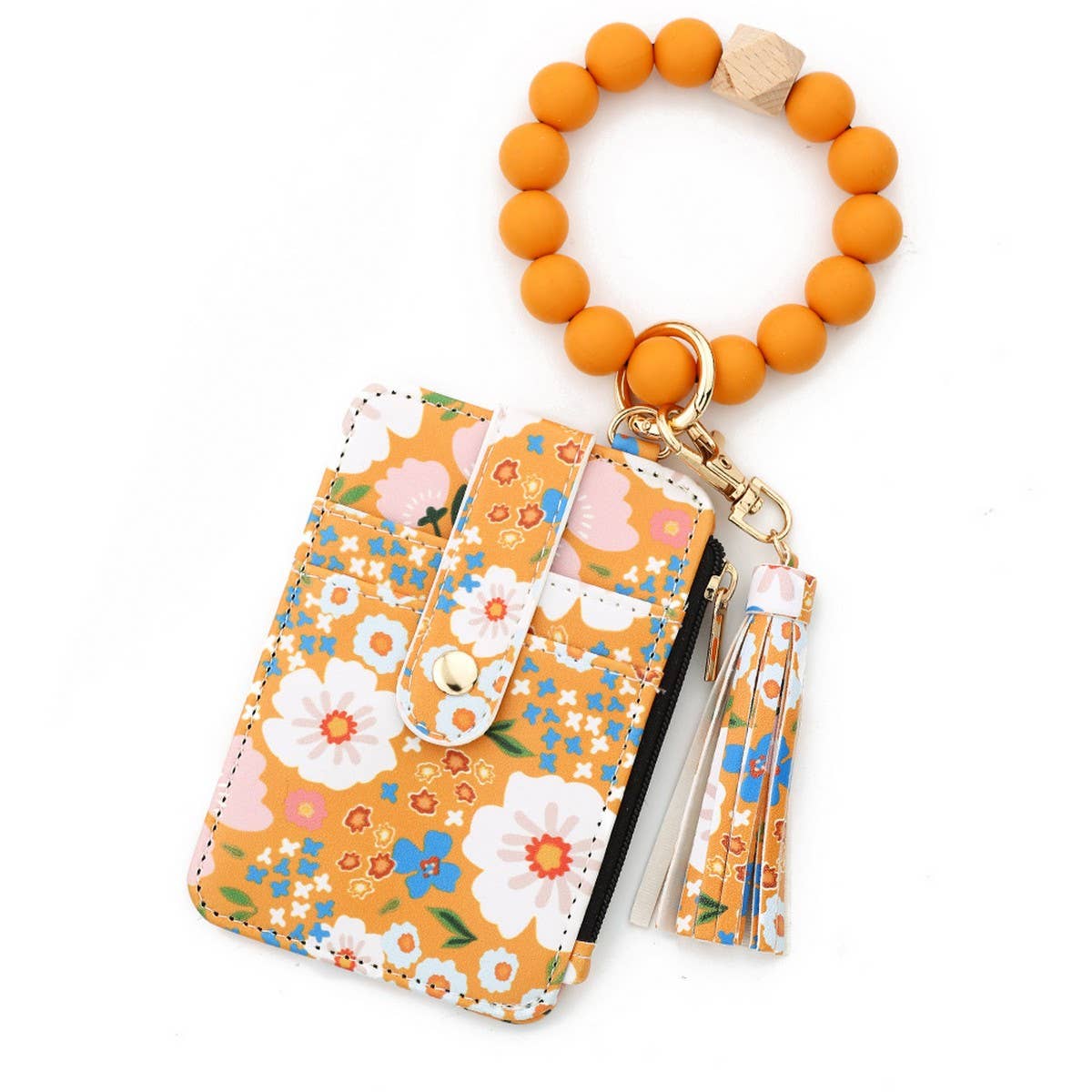 Printed Leather Card Holder with Beaded Bracelet_CWAB4932