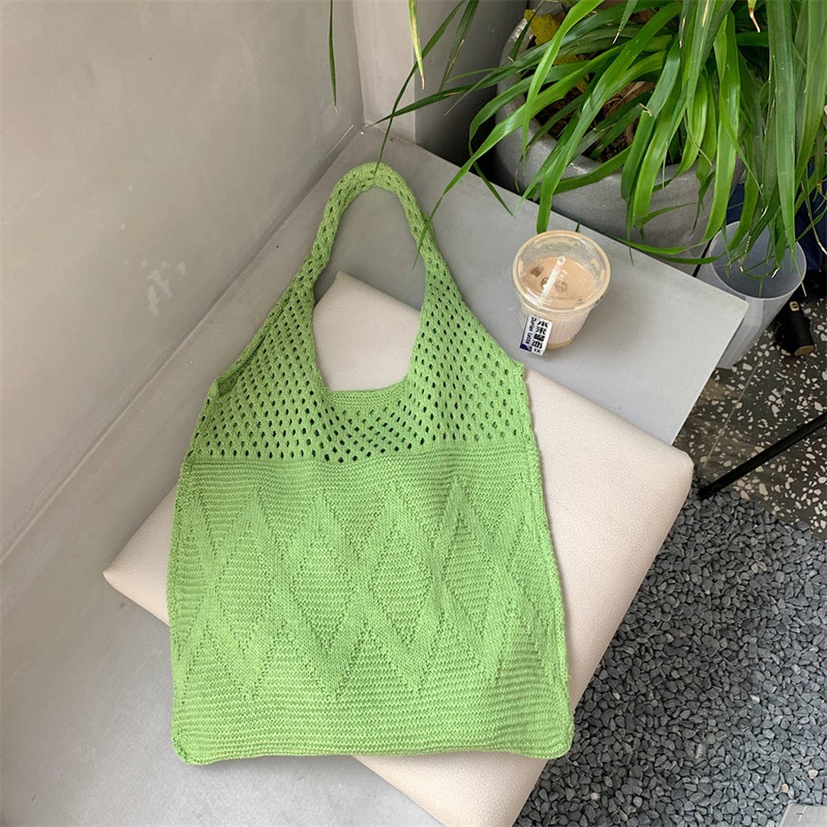 CWAB5788_SOLID COLOR DIAMOND HOLLOW KNITTED UNDERARM BAG