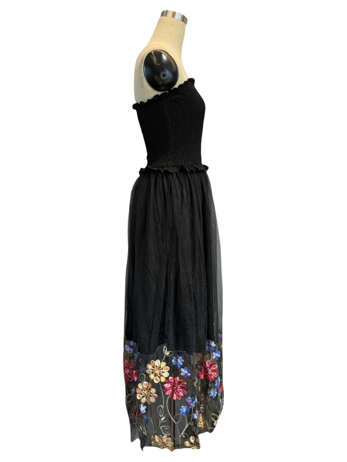 Sexy floral embroidered strapless long dress