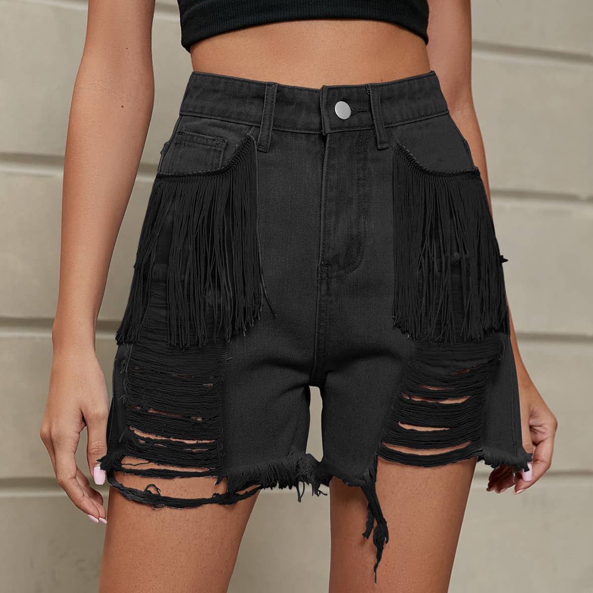 PERSONALIZED TASSEL WASH DENIM SHORTS
