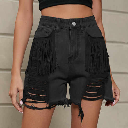 PERSONALIZED TASSEL WASH DENIM SHORTS