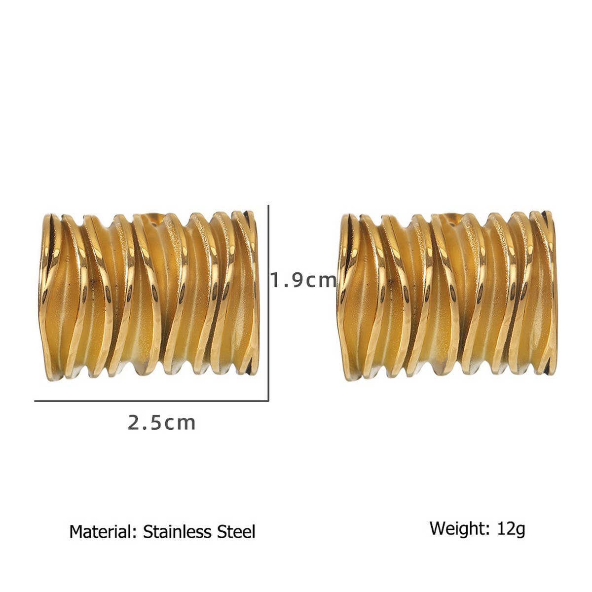 Minimalist 18K Steel Square Wave Stud Earrings