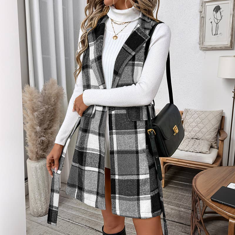 LACE-UP SUIT COLLAR SLEEVELESS CARDIGAN VEST