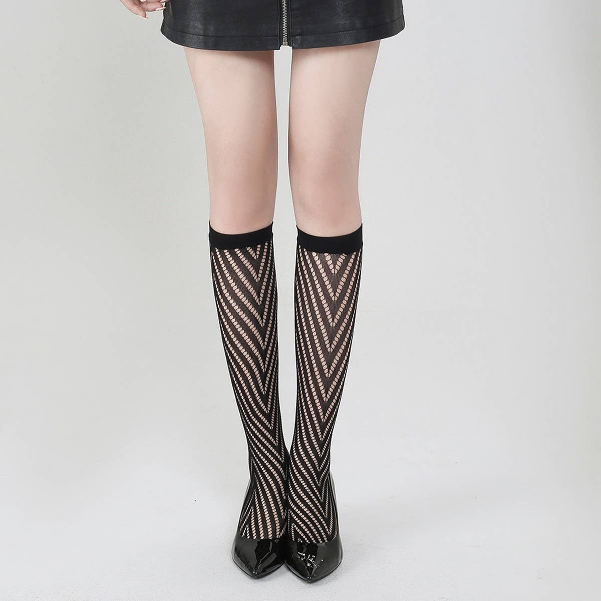 WOMEN FISHNET KNEE STOCKINGS HOLLOW OUT CALF SOCKS