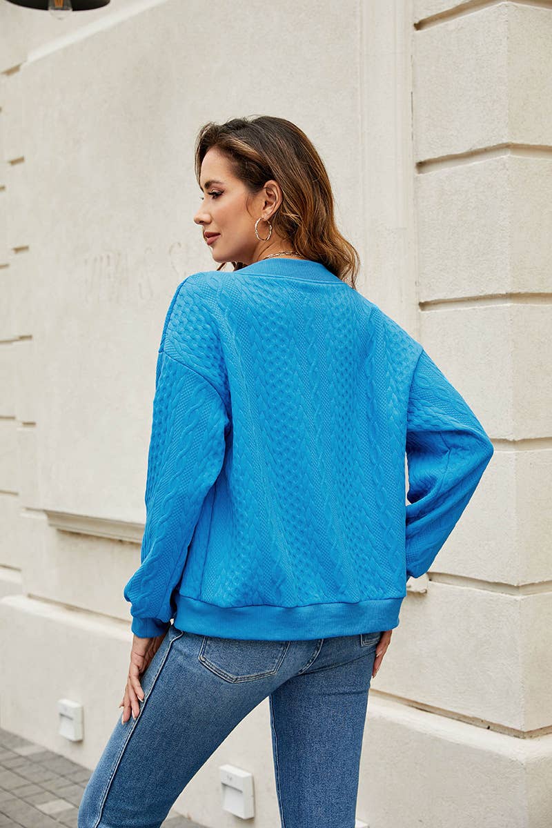 Solid-color zipper round-neck Jackets