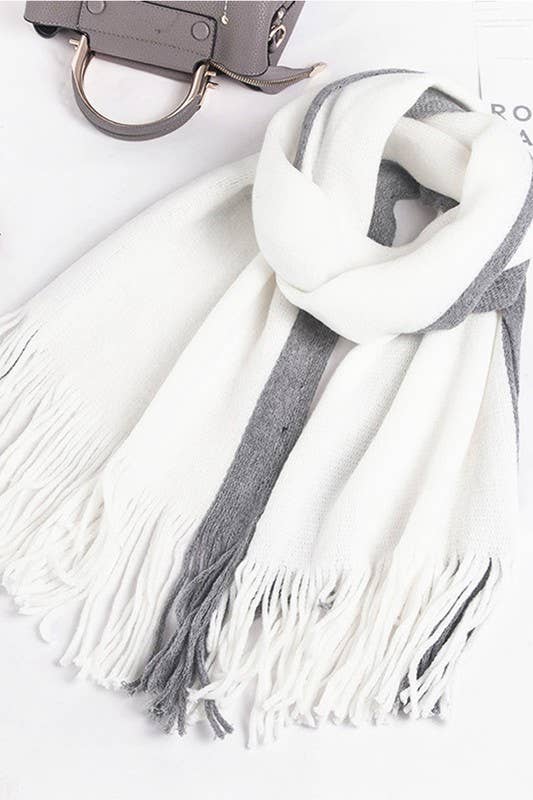 Colorblock Knit Scarf ? Long Fringe Winter Wrap