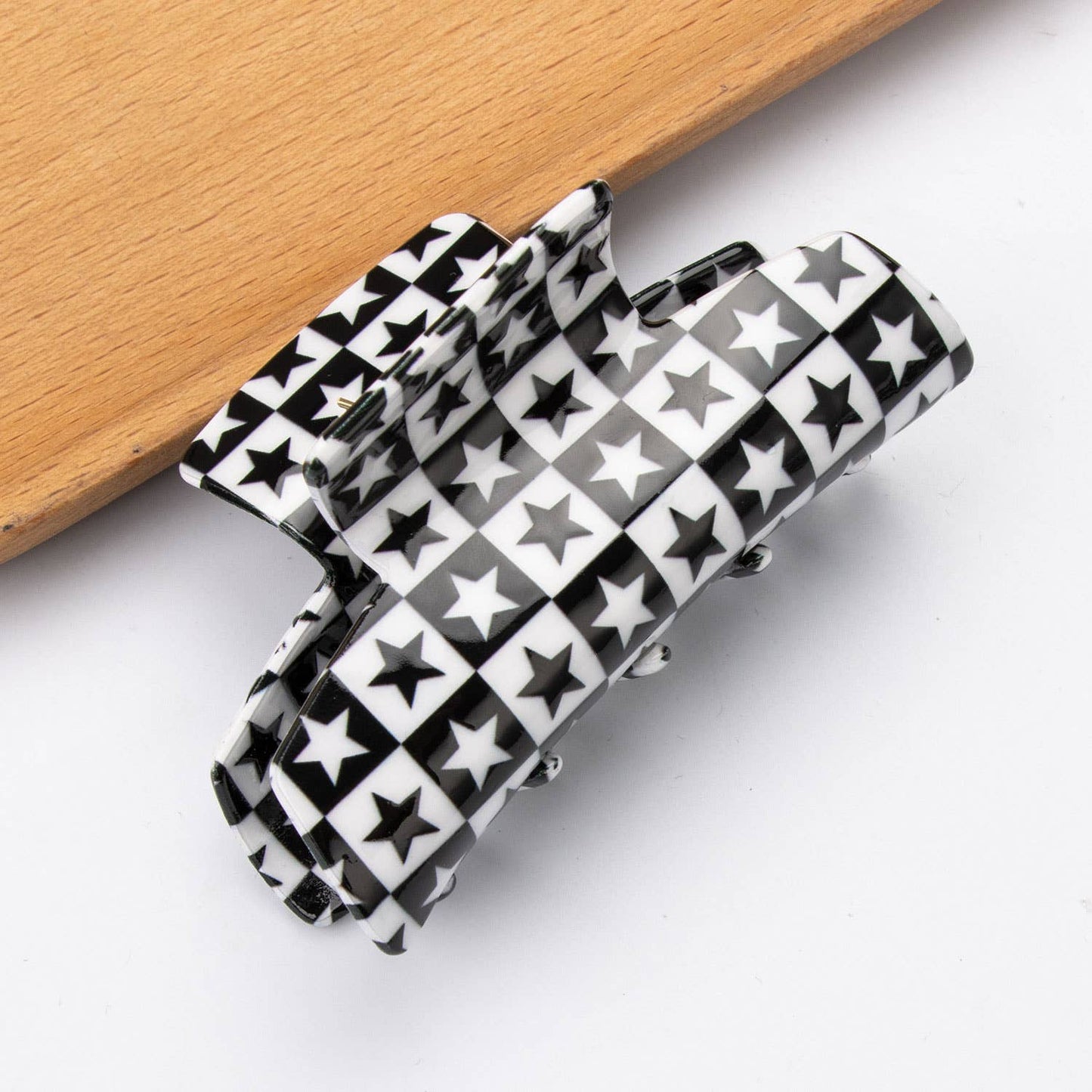 Black White Plaid Hair Claw - Retro Chic Clip_CWAHA0312