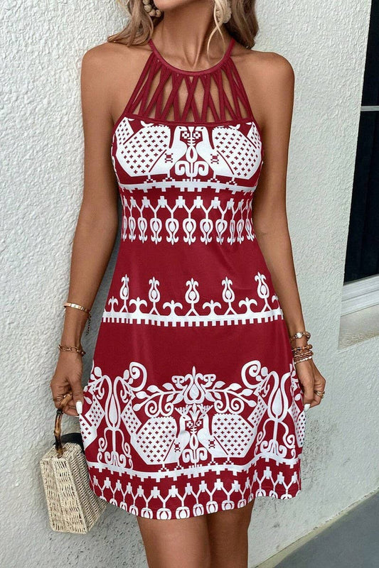 CWDSD7526_SUMMER NEW SUSPENDER PRINT VERSATILE DRESS