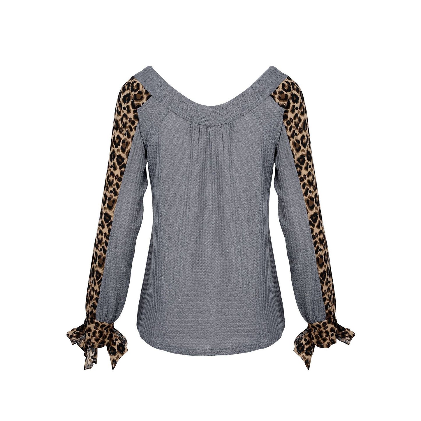 Leopard print patchwork one-shoulder knitted top