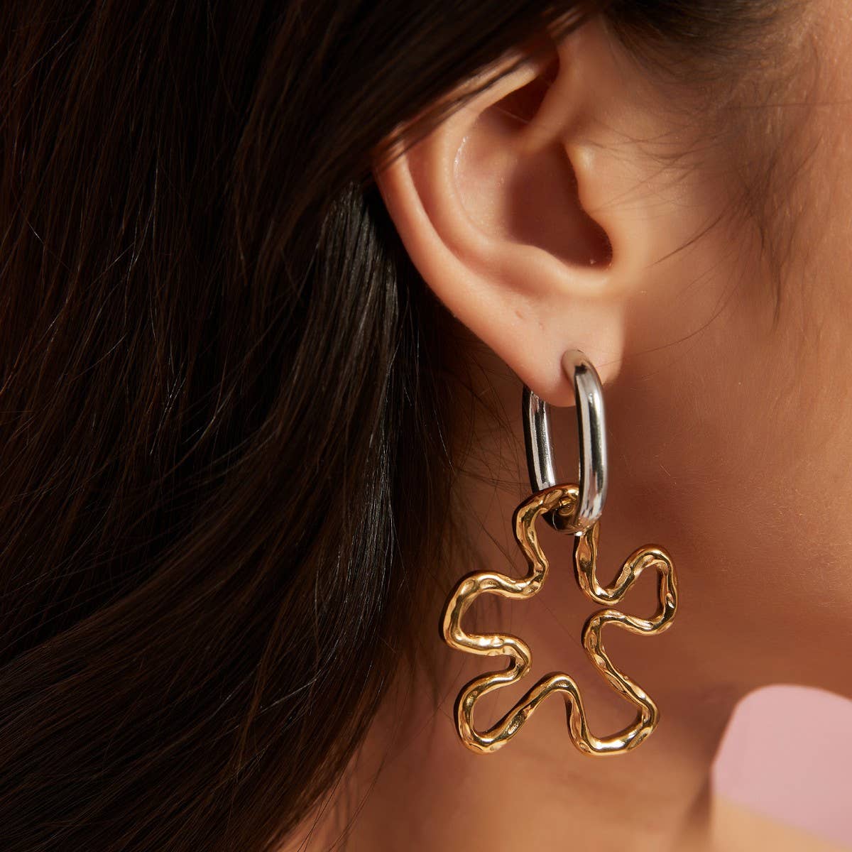 Two-Tone Gold & Silver Irregular Steel Earrings