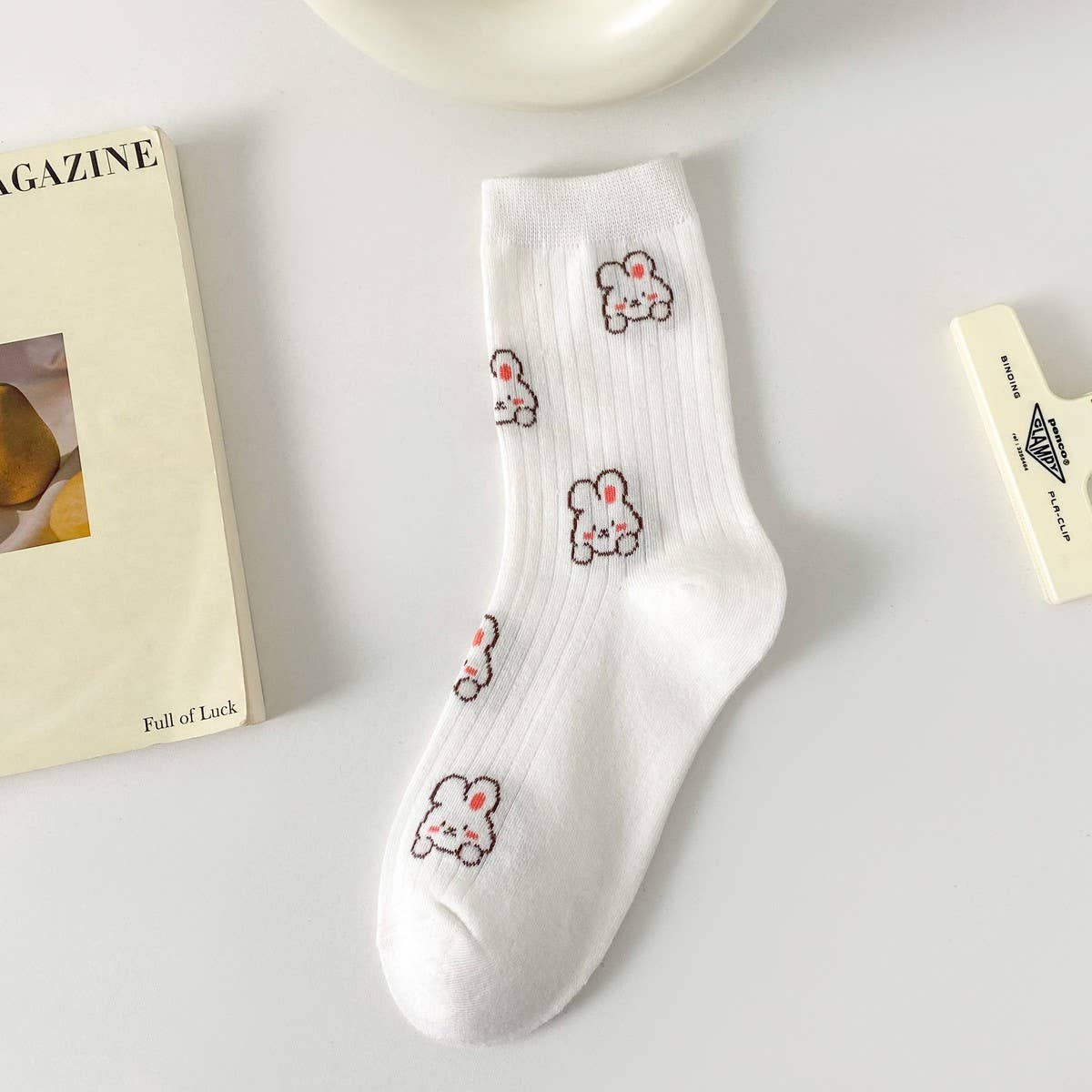 WHITE SMALL FRESH FRUIT CARTOON BEAR STOCKINGS