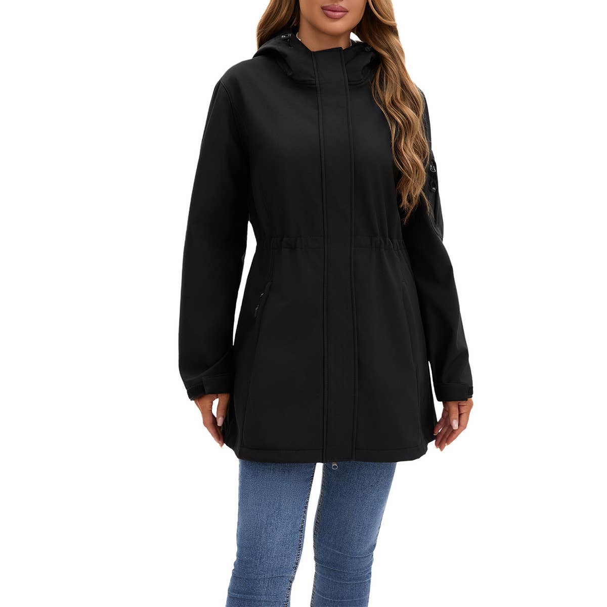 Hooded multi-pocket fleece down jacket