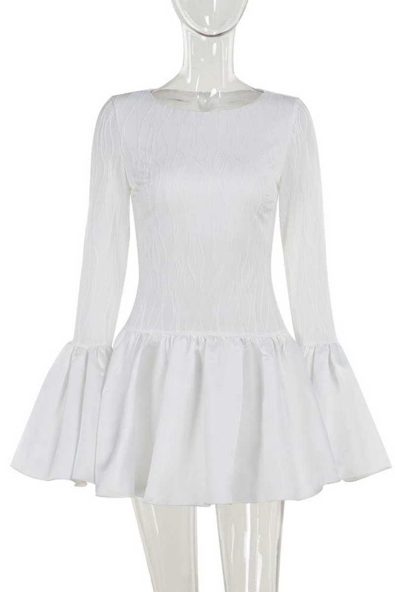 CWDSD6711_SLIM FIT LONG SLEEVE RUFFLED MINI DRESS