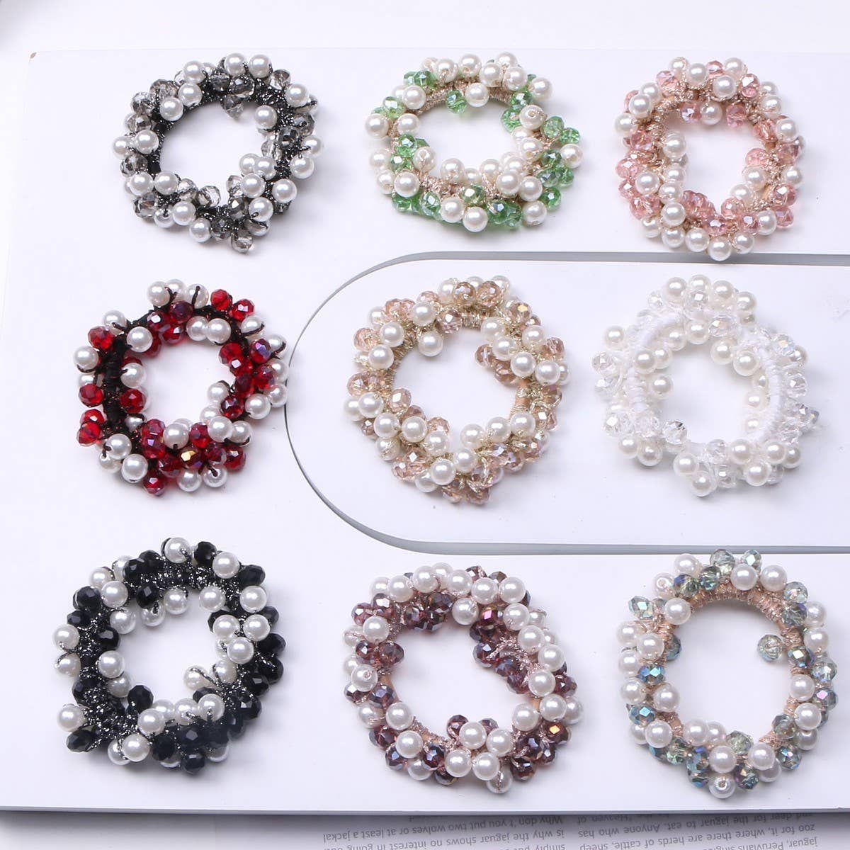 Fashion Pearl Crystal Hair Band Bun Ponytail Tie_CWAHA6768