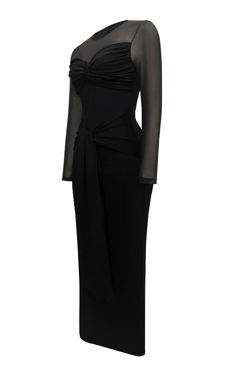 CWDMD5064_ELEGANT STITCHING SEE-THROUGH ROUND NECK DRESS