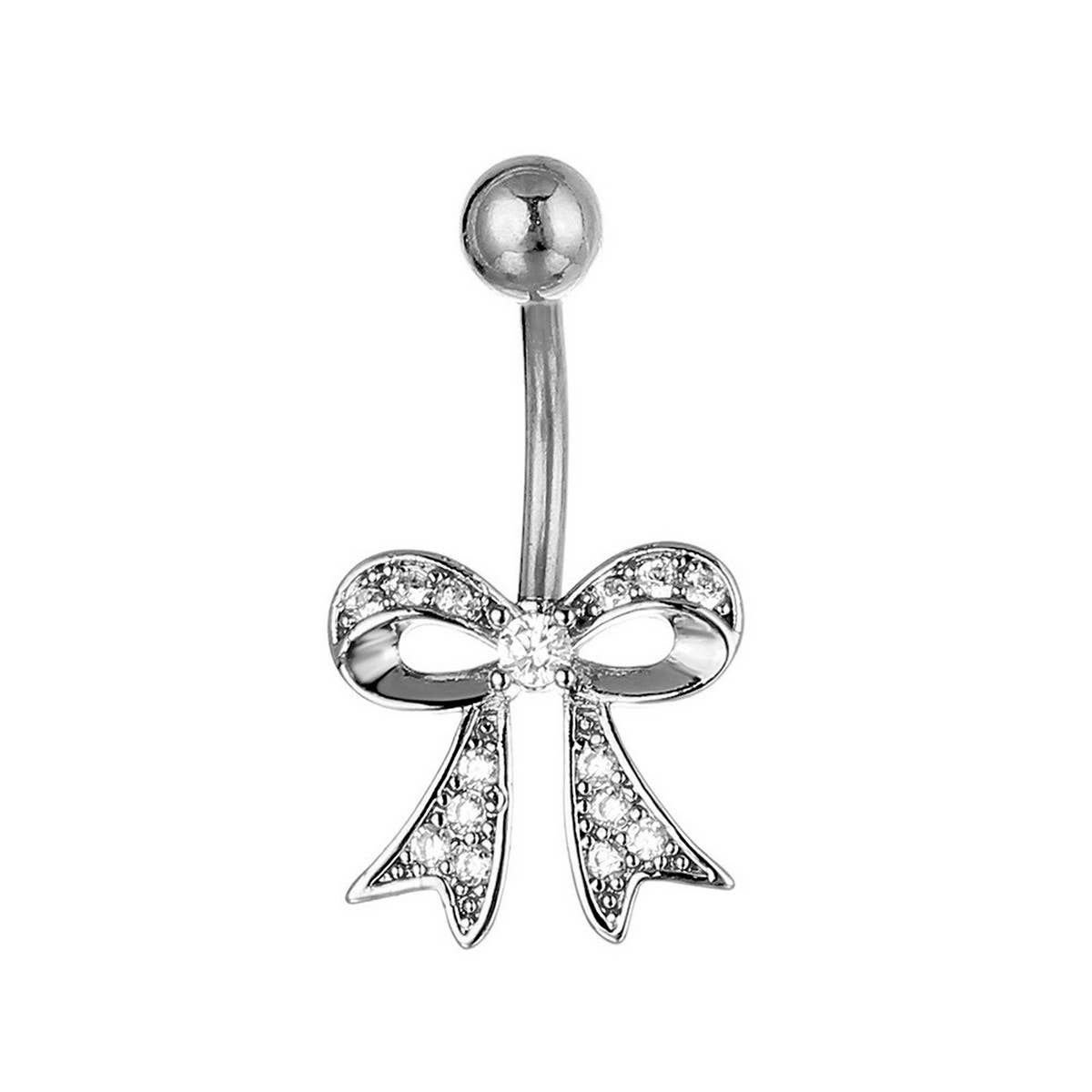 Stainless Steel CZ Bow Belly Ring Navel Piercing_CWMM9316