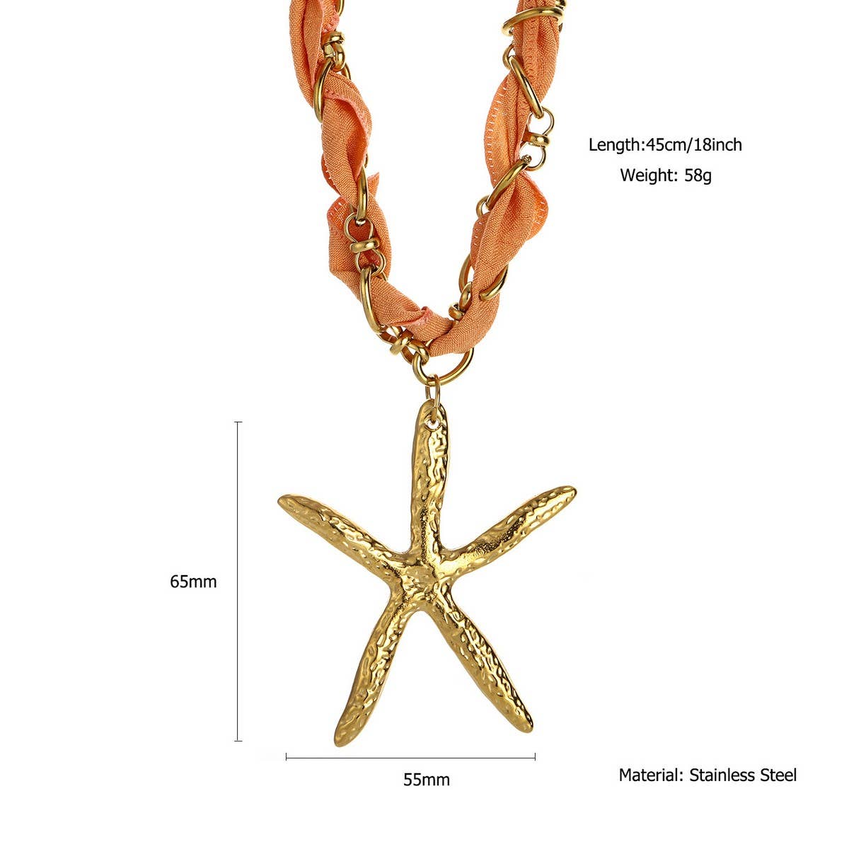 Ocean Style Silk Scarf Necklace with Star & Shell_CWMM8809