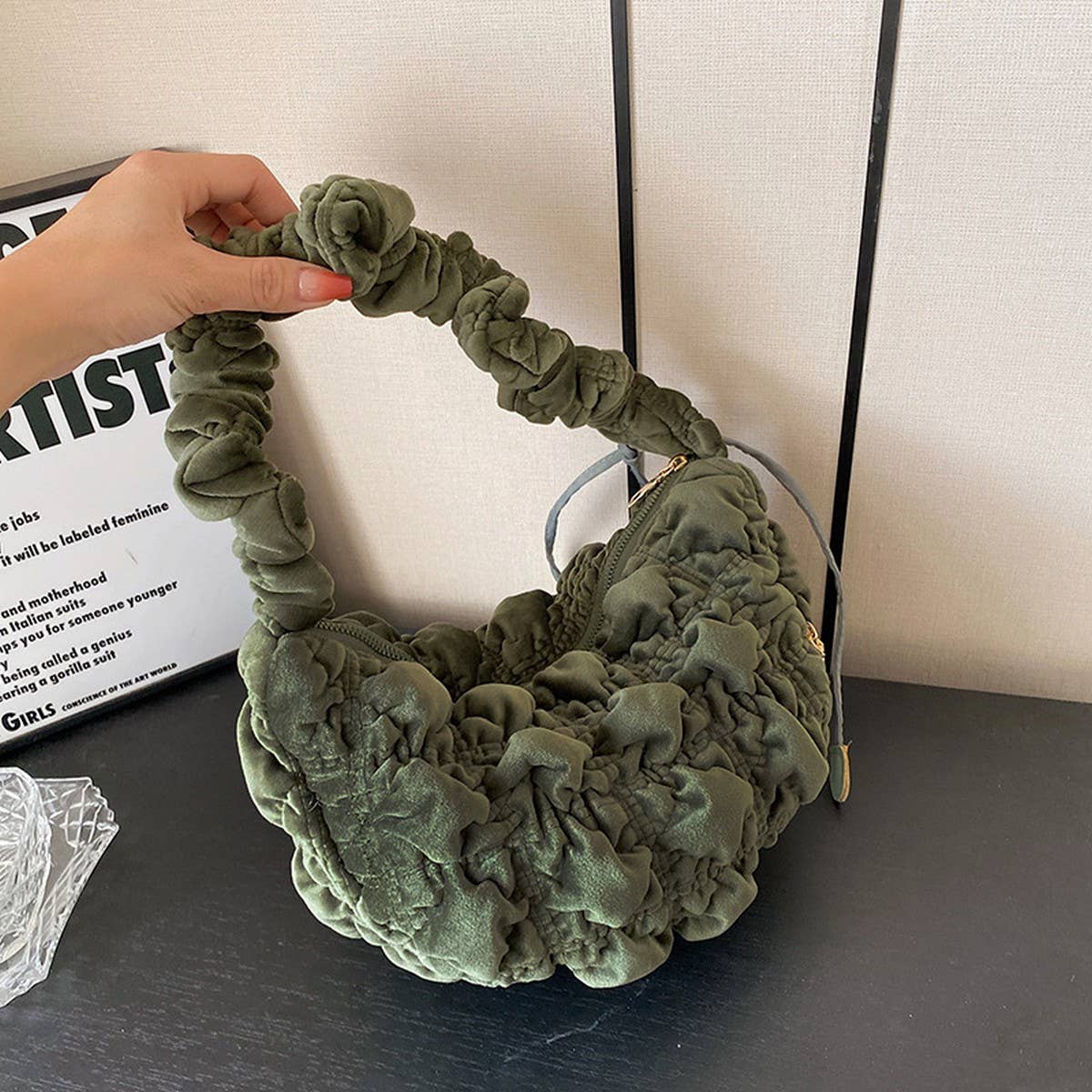 Velvet Fuzzy Puffy Cloud Shoulder Bag_CUAB00510