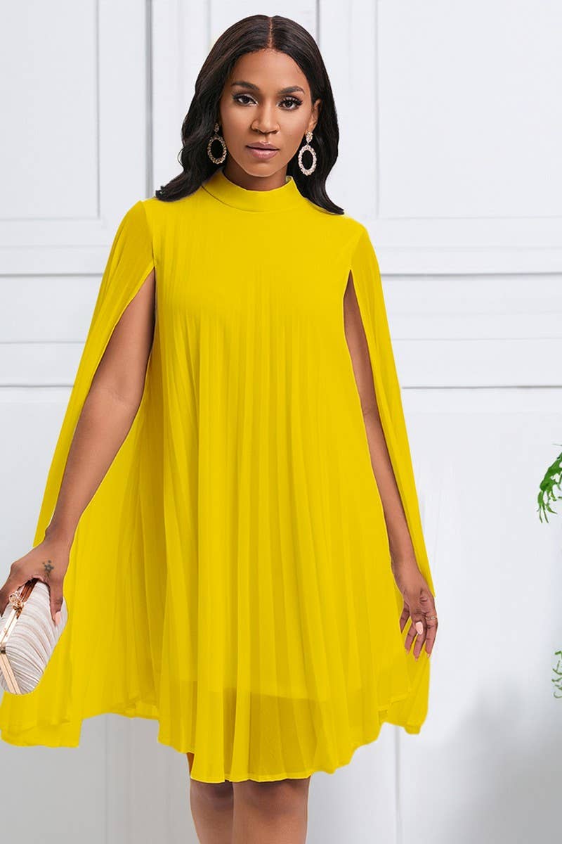 CWDSD3577_PLUS SIZE PULLOVER CAPE SHORT DRESS