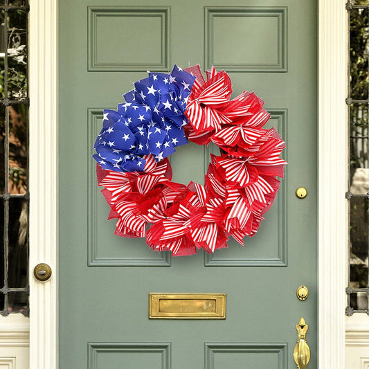 USA Flag Star Ribbon Wreath for July 4th Decor_CWAJE05386