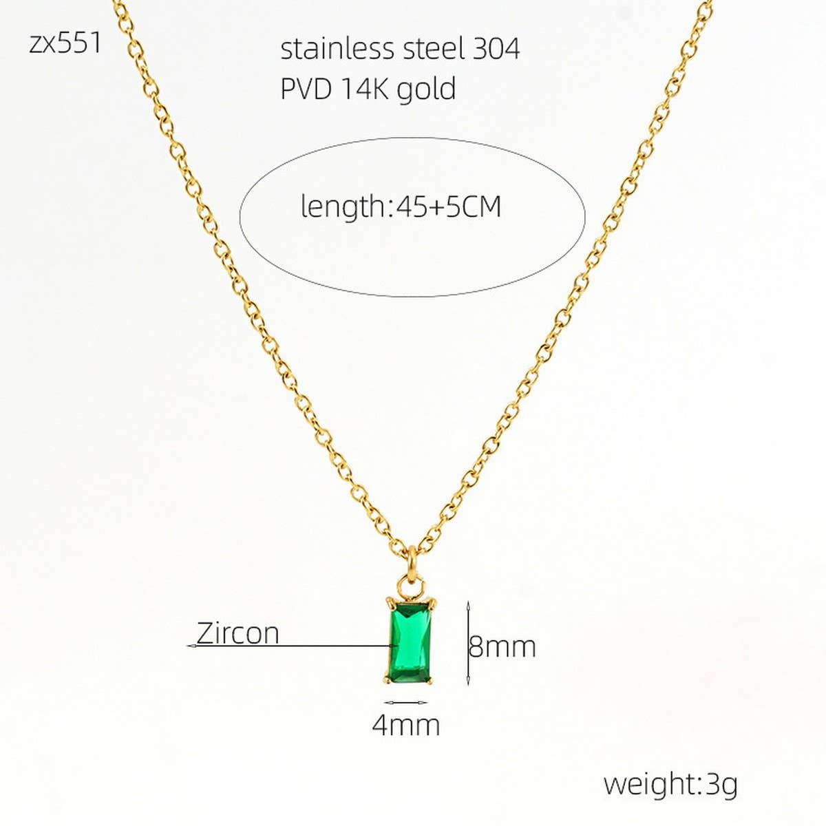 Emerald titanium steel necklace three-piece set