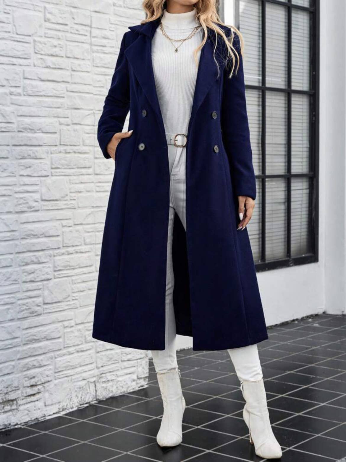 Lapel tie double-breasted and long coat