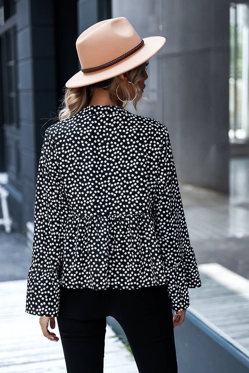 V-NECK SEXY POLKA DOT LONG SLEEVE SIMPLE TOP