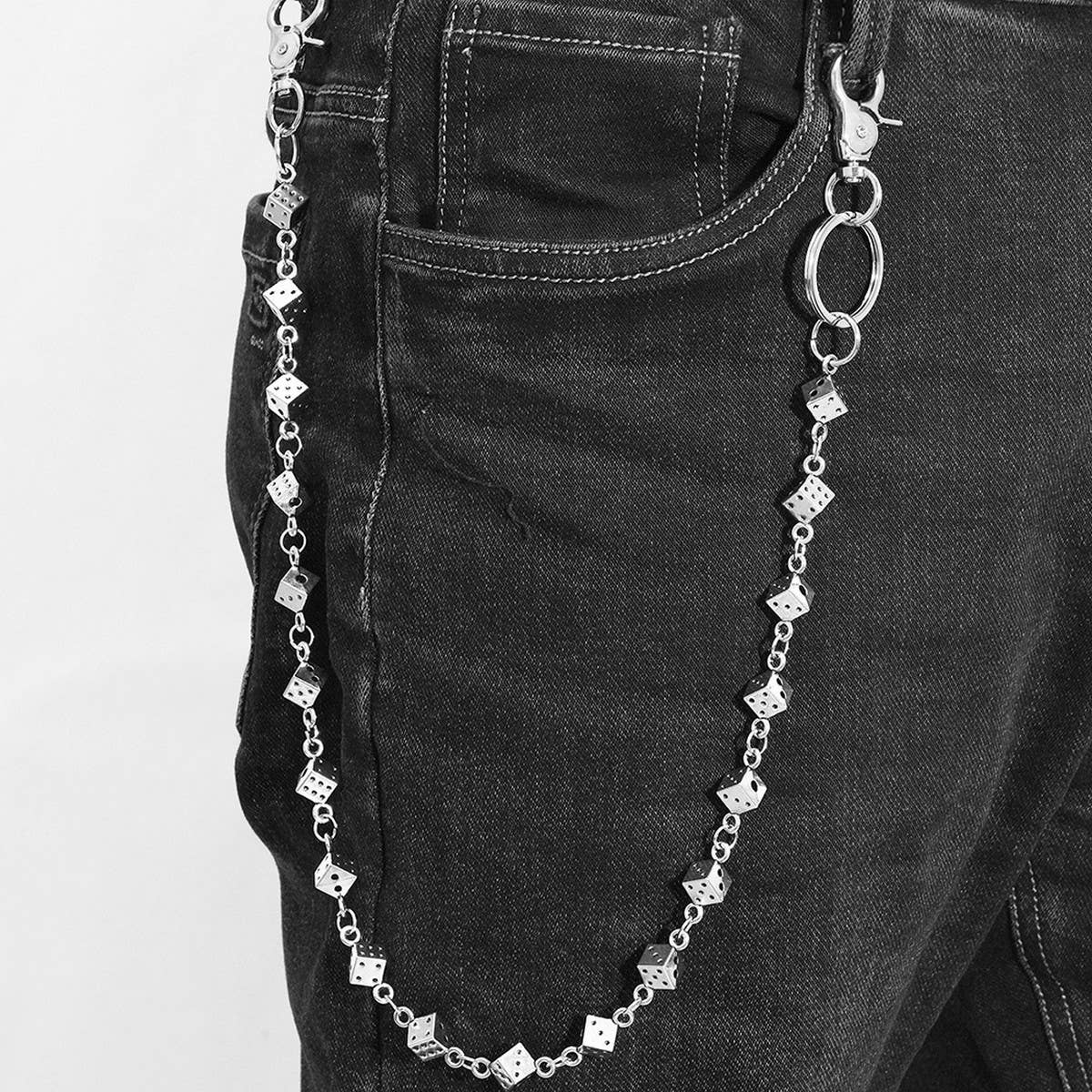 HIP-HOP PUNK STYLE METAL DICE PANTS CHAIN