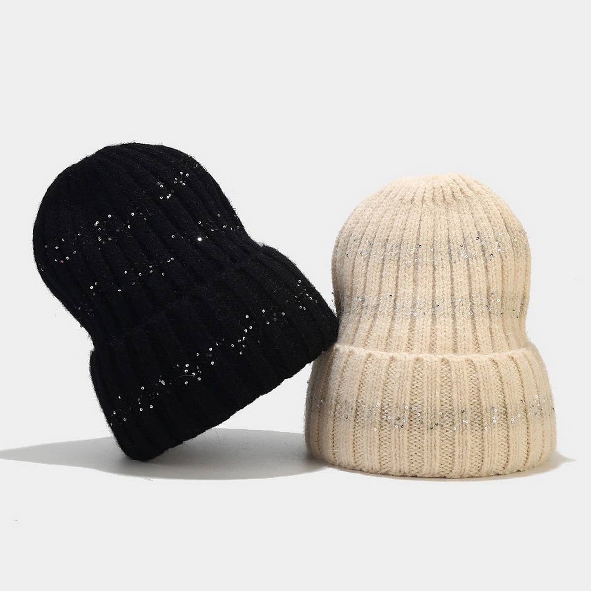 OUTDOOR COLD-PROOF CURLED SEQUINED KNITTED HAT_CWAH1604