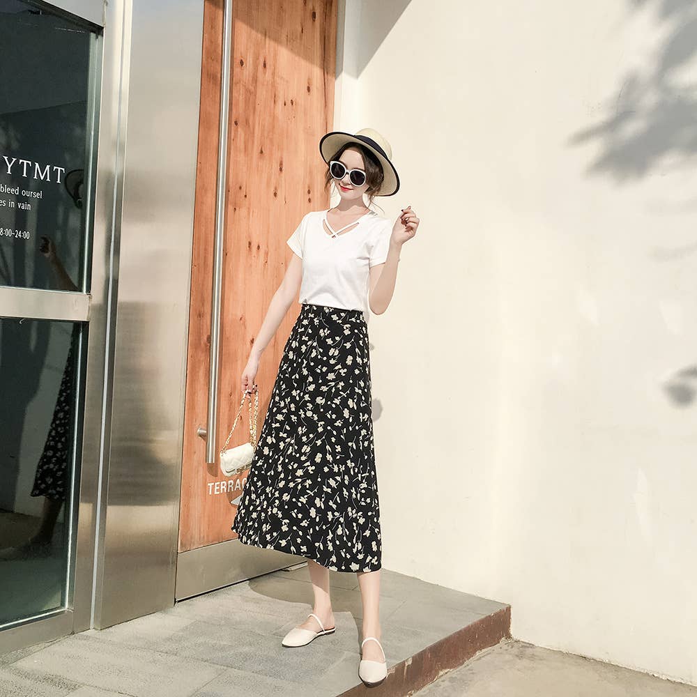 Floral high-waisted slim-fit style skirt