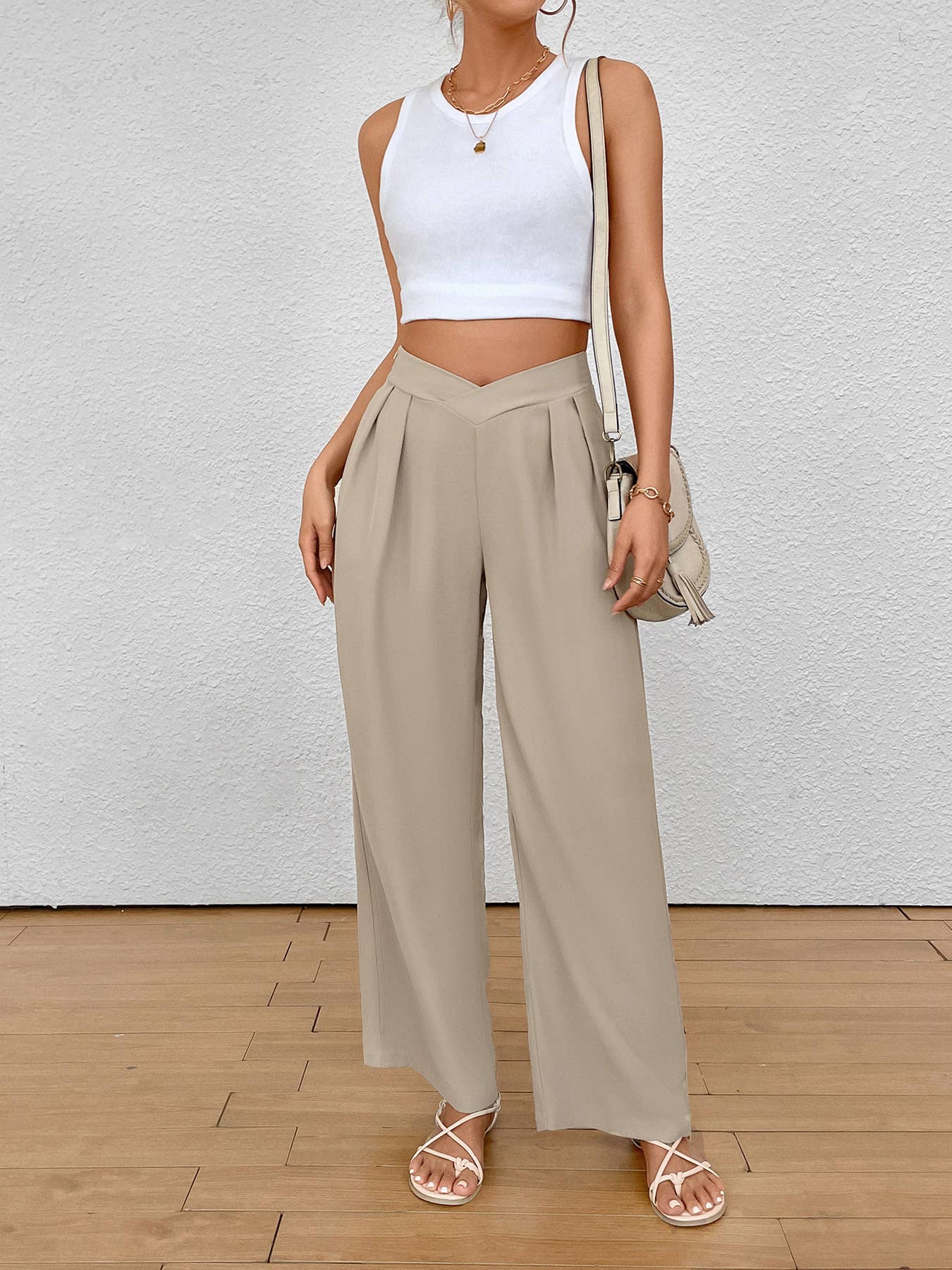 CROSS-WAISTED COMMUTER STRAIGHT-LEG PANTS