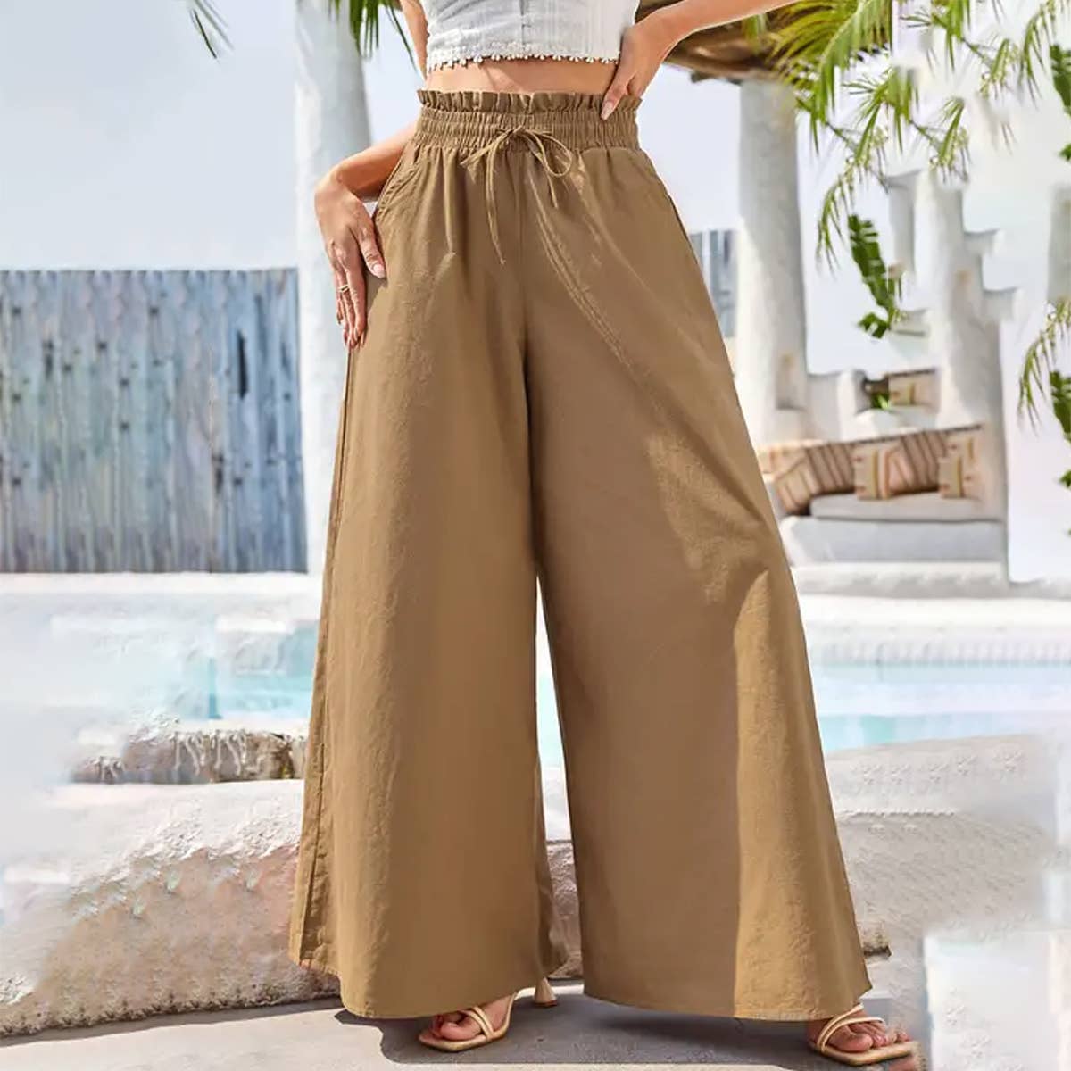 High waist comfort cotton hemp wide leg culottes