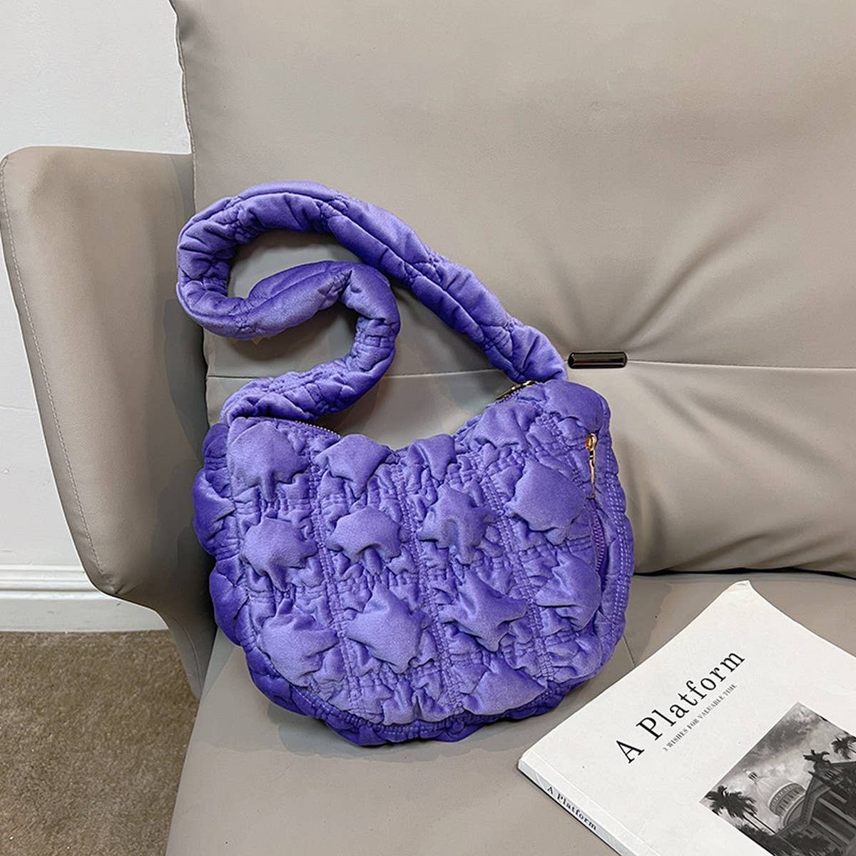 Velvet Fuzzy Puffy Cloud Shoulder Bag_CUAB00482