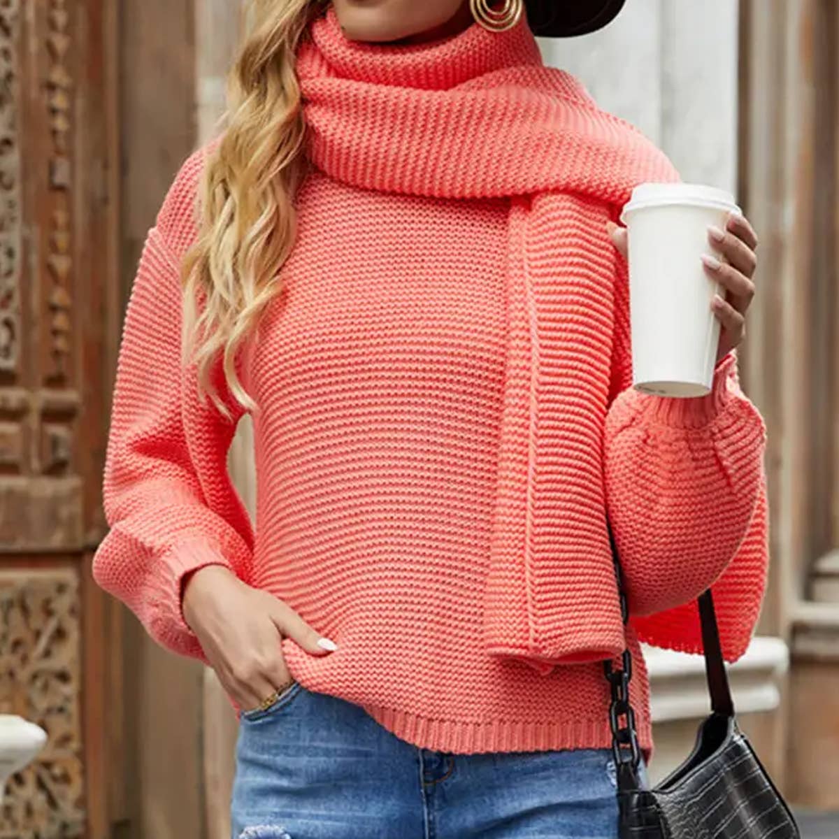 SLOUCHY SOLID COLOR CREW NECK PULLOVER SWEATER