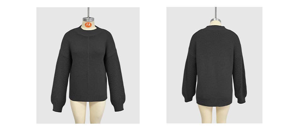 Solid color semi-high neck loose sweater